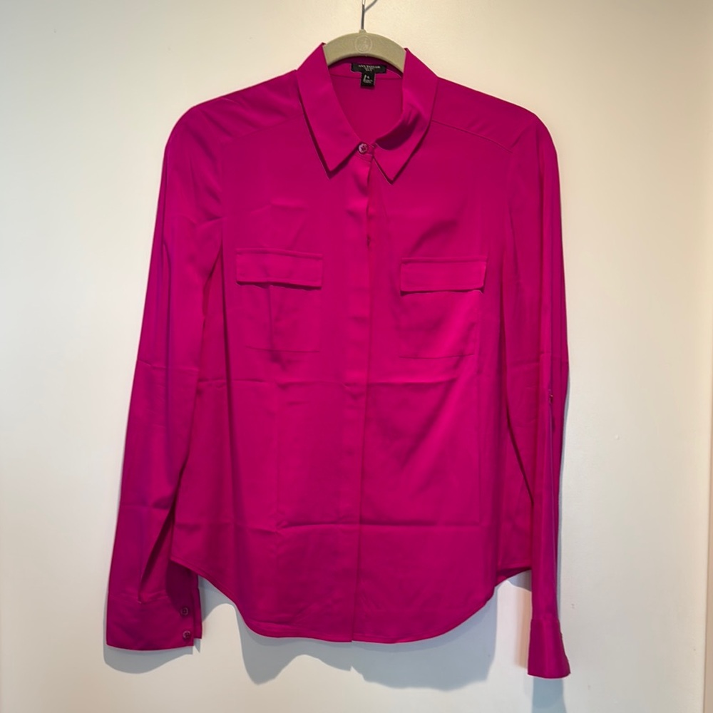 Ann Taylor Silk Button Down Top Size 4 Pink
